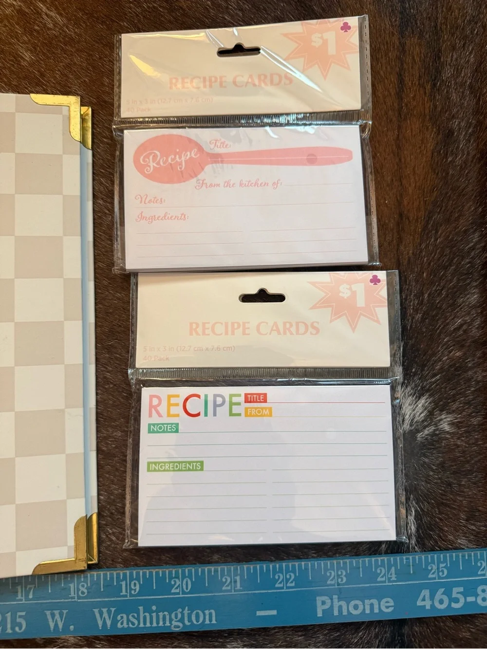 Recipe Binder and Recipe Cards Set - Pink Checkered with Gold Accents